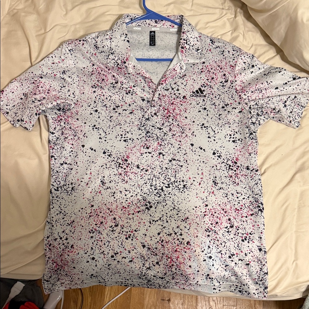 Adidas Golf Men's Paint Splatter Design Polo Shirt, Size Large